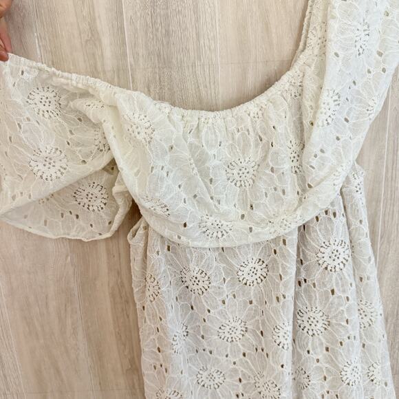 Show Me Your Mumu Dress Large Off The Shoulder Lace Beach Lined Mini Ivory USA - Picture 3 of 13